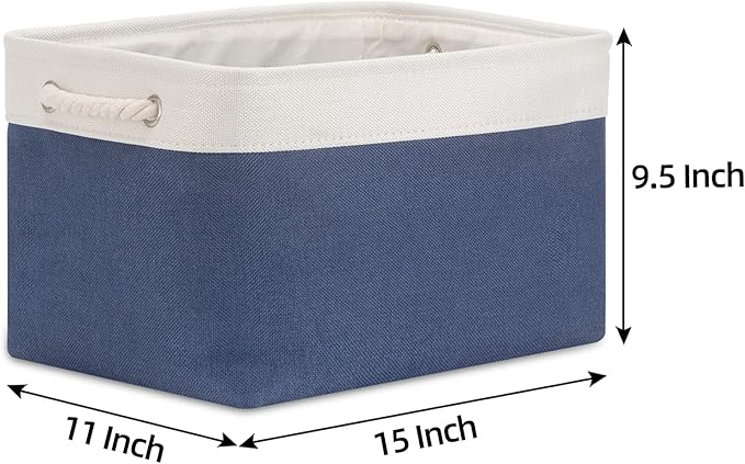 Bidtakay Storage Baskets Collapsible [3-Pack] Decorative Storage Bins with Cotton Rope Handles 15 X 11 X 9.5 Inch Organizing Baskets for Shelves Clothes Closet Navy Blue Baskets for Gifts Empty-Ruum Studio Home