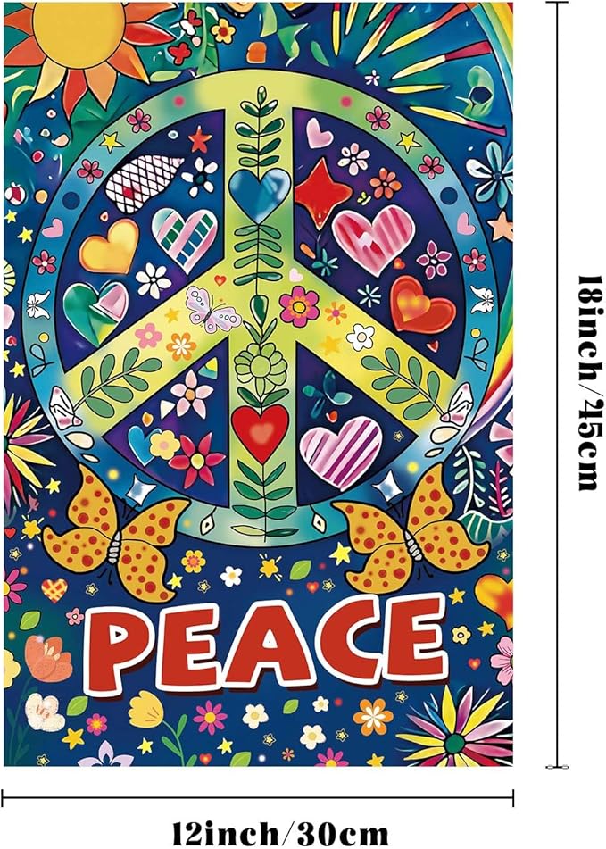 Peace Garden Flag Butterfly Flowers Art Garden Yard Flags Double Sided Colorful Farmhouse Holiday Decorative Yard Flag, Porch Outdoor Decoration Sign Banner (12X18INCH)-Ruum Studio Home