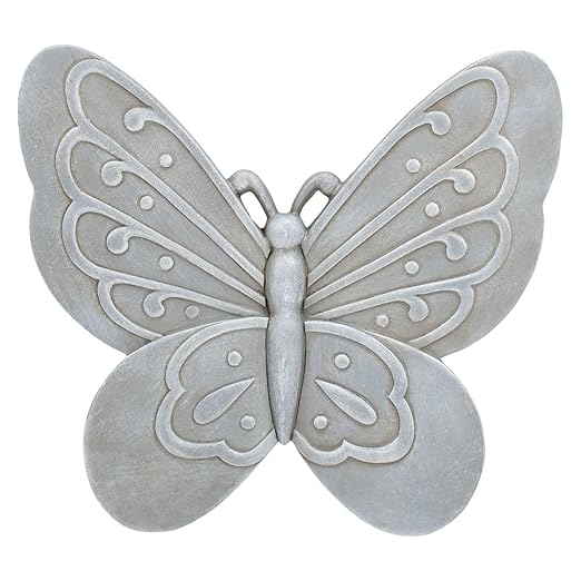 NAT & Jules Animal Character Shaped Dimensional Indoor Outdoor 11 inch Cast Resin Decorative Garden Stepping Stone, Patio, Walkway Sculpture Yard Art, Stone Grey Butterfly-Ruum Studio Home