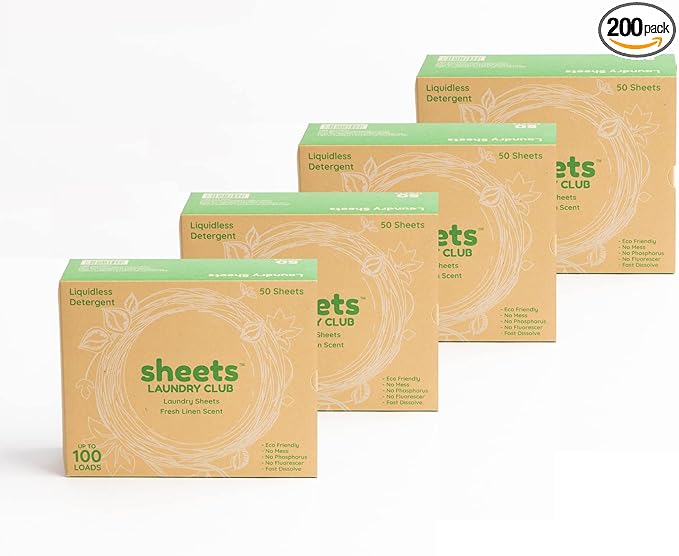 Sheets Laundry Club Laundry Detergent Sheets, 400 Loads - Fresh Linen Scent, Eco-Friendly, Quick-Dissolving Formula, Hypoallergenic, Septic Safe, Plastic-Free Packaging - 200 Sheets-Ruum Studio Home