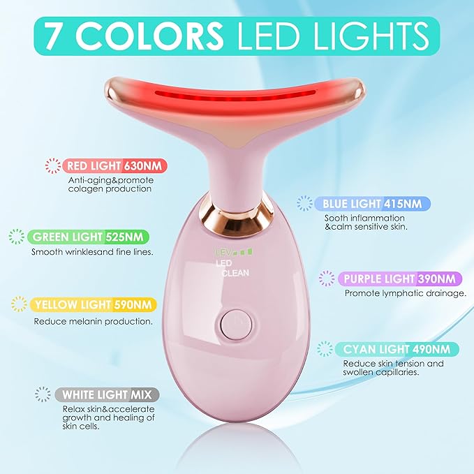 Facial Massager Red-Light-Therapy-for-Face and Neck, Face 𝖲 culpting Wand with 7 Color - Birthday, Christmas, Mothers Day, Valentines Day Gifts for Her Women Mom Best Friend Wife Teacher (Rose Gold)-Ruum Studio Home