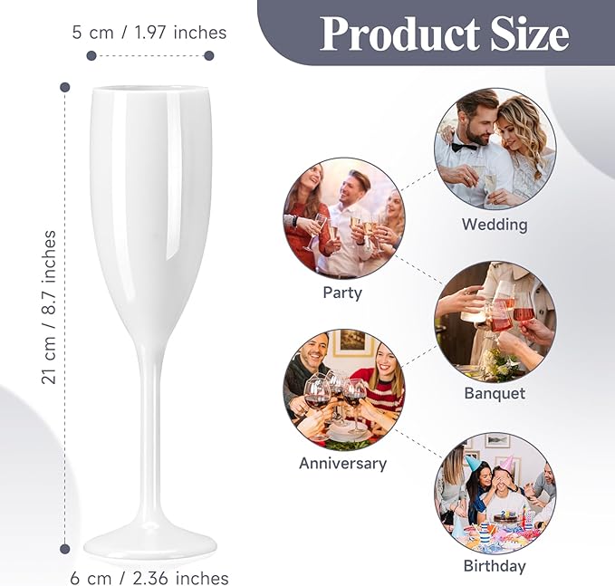 XUWAIDSGN Acrylic Champagne Flutes Toasting Glasses Unbreakable Mimosa Bar Reusable Wine Glasses Vintage Champagne Flutes Stemmed Drinking Cups 5.4 OZ for Christmas Birthday (100, white)-Ruum Studio Home