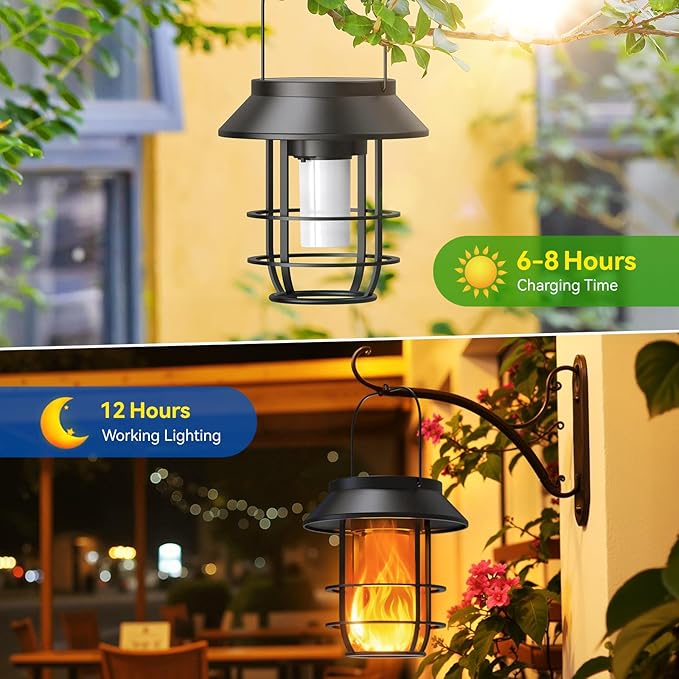 Solar Lanterns Outdoor Waterproof, Upgraded Flickering Flames Hanging Solar Lights for Outside with Wall Hooks, Halloween Decor Retro Metal Outdoor Lanterns Auto On/Off for Patio, Yard Decor-Ruum Studio Home