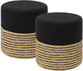 REDEARTH · Cylindrical Pouf Ottoman - Braided Pouffe Accent Sitting Round Footrest for Living Room, Bedroom, Nursery, kidsroom, Patio ; 70% Cotton 30% Jute, Set of 2 (14.5x14.5x16; Black Natural)-Ruum Studio Home