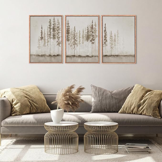 HPNIUB Large Misty Forest Framed Canvas Art Print Set, Modern Foggy Pine Tree Wall Decor, Pastel Nature Landscape, Abstract Foggy Forest Plant Art for Living Room, Bedroom, Office - 16" x 24" x 3-Ruum Studio Home