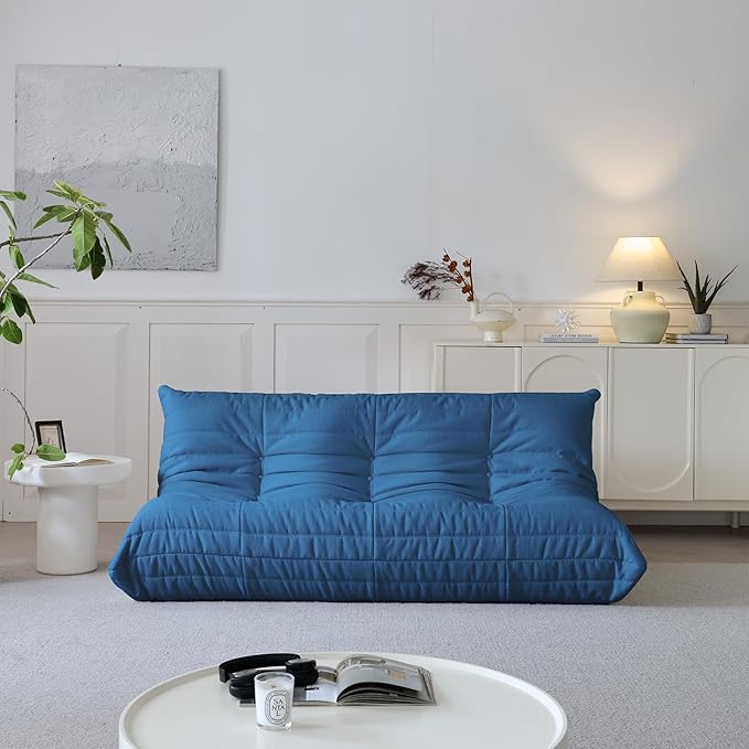 Luxury Sofa Couch Chair, Lazy Floor Seating, Fireside Bean Bag Chair, Ergonomic Tatami Sofa Lounger for Living Room, Bedroom, Office, 3 Seat, Blue-Ruum Studio Home
