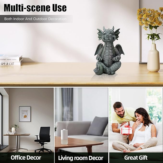 Garden Dragon Statue Decor - Meditation Dragon Sculpture Figurine Outdoor Decoration, Zen Yoga Garden Art Sculpture for Patio Lawn Yard Balcony Indoor Decor(Hands Flat)-Ruum Studio Home