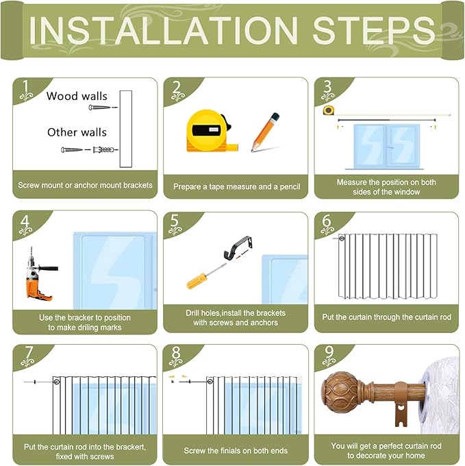 2 Pack Wood Curtain Rods for Windows 66 to 120 Inch,1 Inch Adjustable Curtain Rod Set,Heavy Duty Curtain Rods,Wooden Netted Texture Drapery Rods,Single Window Curtains Rods 66-120",Brown Wood-Ruum Studio Home