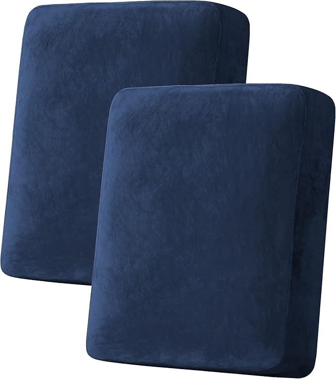 H.VERSAILTEX Velvet Stretch Couch Cushion Cover Plush Cushion Slipcover for Chair Loveseat Sofa Cushion Furniture Protector Seat Cushion Sofa Cover (2 Piece Medium Sofa Cushion Covers, Navy)-Ruum Studio Home