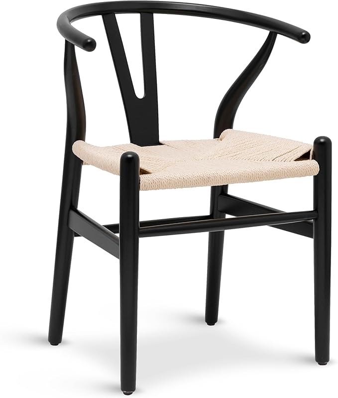 POLY & BARK Weave Dining Chair – Mid-Century Modern Wishbone Dining Chair with Arms, Solid Wood Frame, Indoor Use – Black – Single - Ideal for Dining Room, Kitchen or Stylish Accent Setting-Ruum Studio Home
