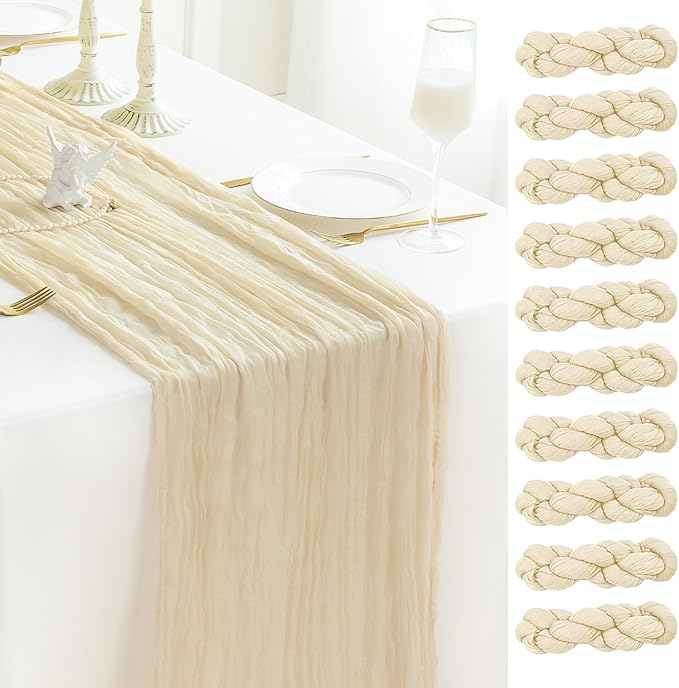 Sioloc 10 Pack Beige Cheesecloth Table Runner Fall Autumn Decor for Home 10ft Table Cloth for Tea Wedding Birthday Party Baby Bridal Shower Halloween Thanksgiving-Ruum Studio Home