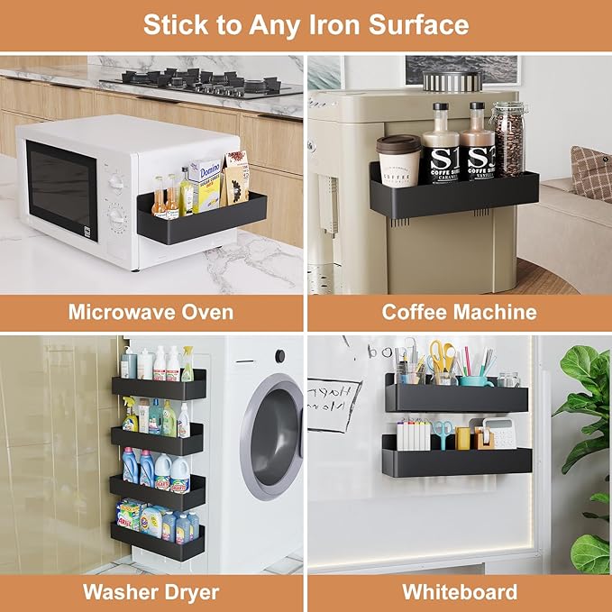 Magnetic Spice Rack for Refrigerator, Kitchen Organizer and Storage Shelf, Black (4 Pack)…-Ruum Studio Home