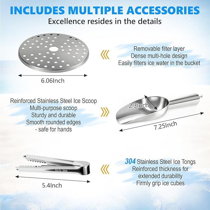 Ice Bucket, Ice Bucket with Silicone Sealing Ring Double-Wall Vacuum Insulation Champagne Buckets with Filter Layer Ice Tongs Ice Scoop (Silver, 3 L)-Ruum Studio Home