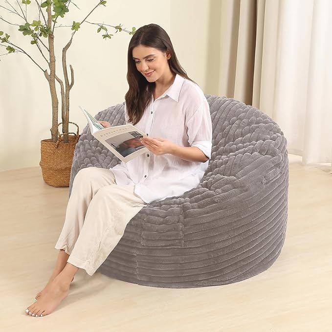 3FT Memory Foam Bean Bag Chair for Adults/Teens, Bean Bag Sofa with Fluffy Removable Cover, for Living Room Bedroom, Grey-Ruum Studio Home