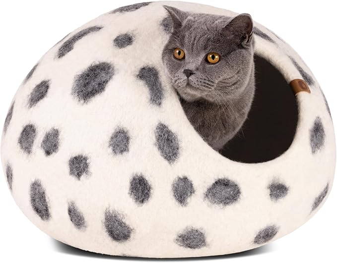 MEOWFIA Cat Cave – Premium Felt Cat Bed for Indoor Cats, Handmade 100% Merino Wool (Medium, Snow Leopard)-Ruum Studio Home