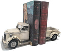 Decorative Book Ends Vintage Bookends: Metal Truck Book Stopper for Heavy Books - Farmhouse Decor for Shelf Table Coffee Bar Office Home - Gift for Adults Men Teen (Vintage White)-Ruum Studio Home