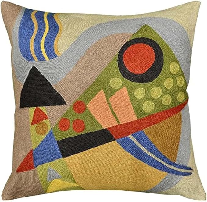 Kandinsky Abstract Pillow Cover - Original | Modern Toss Pillows Modern Chair Cushion Contemporary Pillowcase Farmhouse Chair Cushion Couch Handmade Wool Size 18x18-Ruum Studio Home