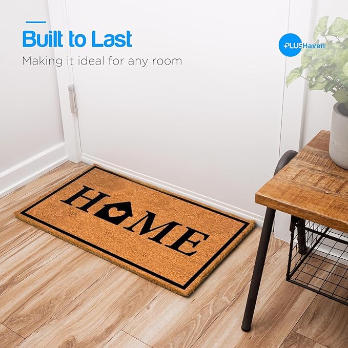 PLUS Haven Coco Coir Door Mat with Heavy Duty Backing, Natural Home Doormat, 17.5”x30” for Entrance, Front Porch, Easy to Clean Entry Mat, Outdoor and Indoor Uses, Home Decor-Ruum Studio Home