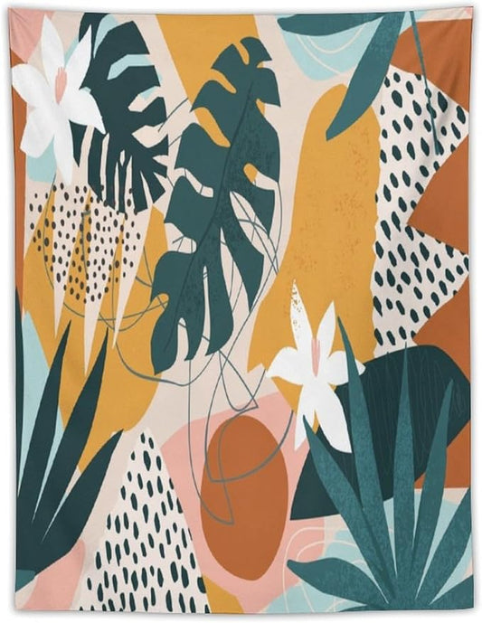 Abstract Bohemian Mid Century Tapestry, Tropical Leaves Modern Geometric Archway Minimalist Bohemian Botanical Aesthetic Wall Hanging, Sage Green Gold Home Decor Art for Bedroom 30x40 Inch-Ruum Studio Home