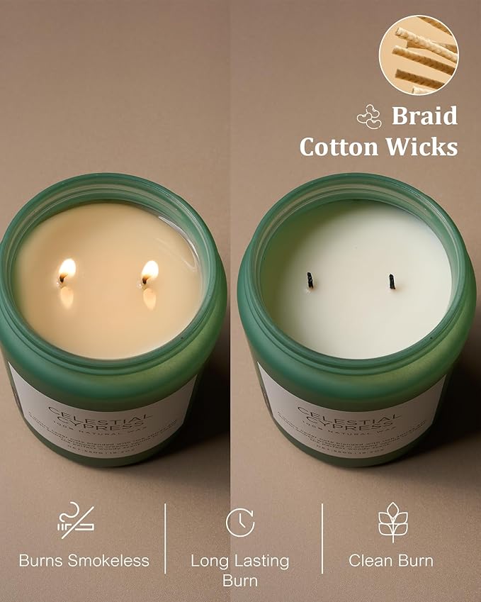 M&SENSE Celestial Cypress - Cedar & Spice Soy Jar Candles, Cedarwood Cardamom Large Winter Scented Candles 19.4oz 110 Hour Long Lasting Burn, Non Toxic Natural Warm Woody Scent Gifts for Men Women-Ruum Studio Home