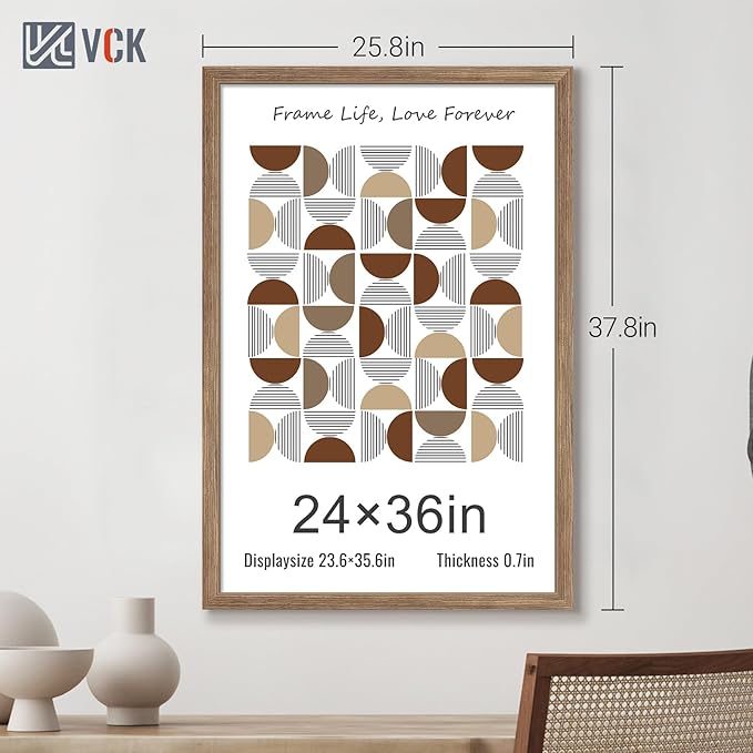 VCK 24x36 Poster Frame 3 Pack - Brown Walnut, Natural Textured Solid Wood Picture Frame, Wall Mounting Hanging-Ruum Studio Home