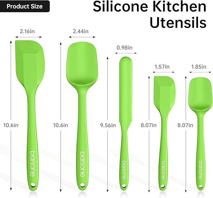 Barsone 5-Piece Silicone Spatula Set（ Heat Resistant 446°F Food Grade BPA Free, Nonstick Cookware Safe Dishwasher Safe Kitchen Tools for Baking, Cooking, Stirring, Green）-Ruum Studio Home