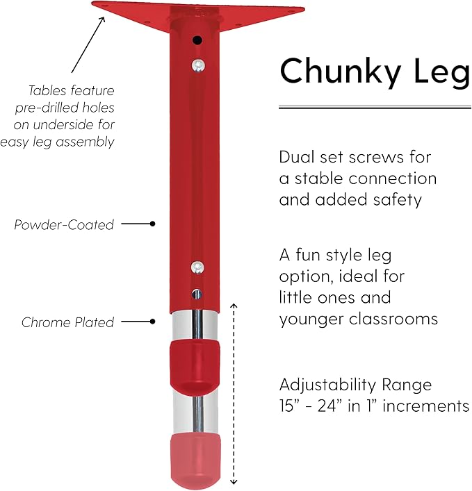 Factory Direct Partners FDP Rectangle Activity School and Classroom Kids Table (24 x 72 inch), Chunky Toddler Legs, Adjustable Table Height 15-24 inches - Maple Top and Red Edge-Ruum Studio Home