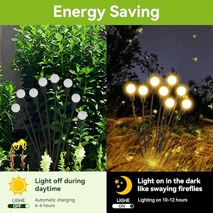 Solar Garden Lights Outdoor Waterproof, 6 Pack 48 LED Swaying Light Firefly Light Outdoor Decor Lights for Garden Gifts for Pathway Party Christmas Decoration, Warm White-Ruum Studio Home