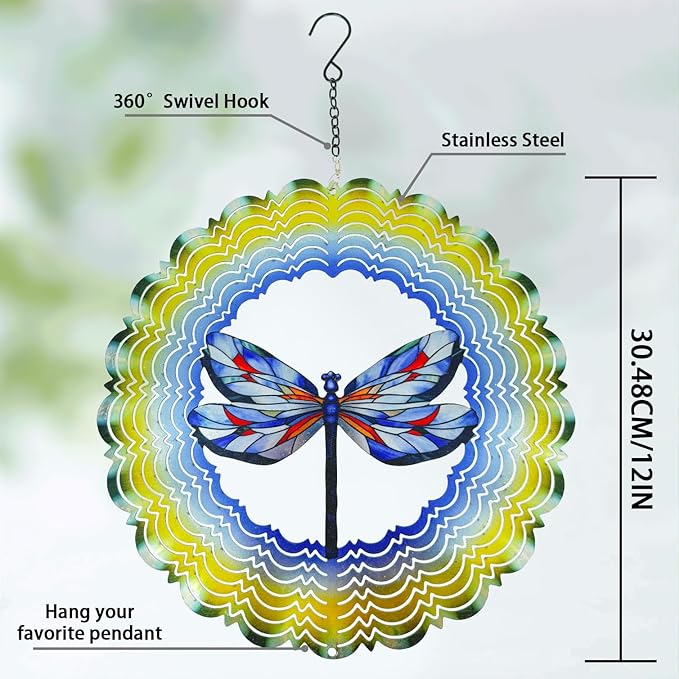 Wind Spinners Outdoor Dragonfly Decorations - Birthday Gifts for Women Mom Grandma, Hanging Wind Spinner 12 inch 3D Wind Sculptures for Garden Decor for Outside, Patio, Yard, Outdoor-Ruum Studio Home