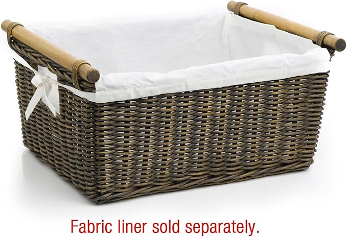 The Basket Lady Pole Handle Wicker Storage Basket, Medium, 16 in L x 12 in W x 8.25 in H, Antique Walnut Brown-Ruum Studio Home