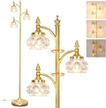 Gold Floor Lamp, Dimmable Tree Floor Lamps for Living Room Brass Tall Standing Lamp with 3 Rotatable Lights Glass Shade 66.5'' Modern Corner Lamp for Bedroom Office(3LED Bulbs Included)-Ruum Studio Home