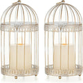 NUPTIO Decorative Bird Cage Lantern: 2 Set of 10 inch Tall Rustic White Birdcage Lanterns Centerpiece Vintage Decorating Metal Pillar Candle Holder for Christmas Bridal Shower Party Decor-Ruum Studio Home