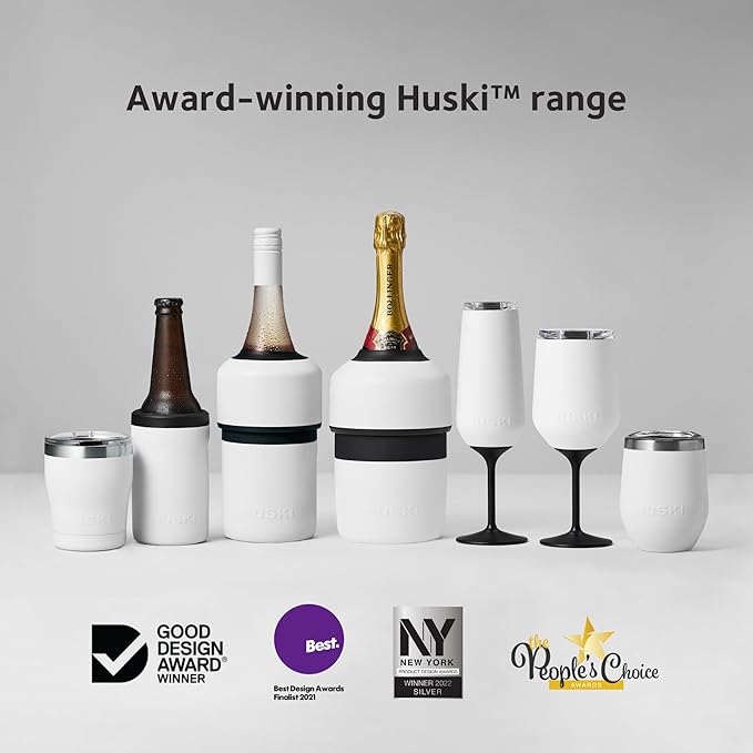 Huski Champagne Flute | NEW | Award-winning Design with Detachable Stem | Premium Stainless Steel Champagne Glass with Lid | Triple Insulated Tumbler | 8oz Capacity | Great Gift (Black)-Ruum Studio Home