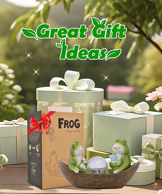 Solar Frogs Boating Statue Garden Decor: Outdoor Sculpture Lights Decorations Art Ornament Yard Lawn Backyard - Ideal Gifts for Women Mom Grandma-Ruum Studio Home