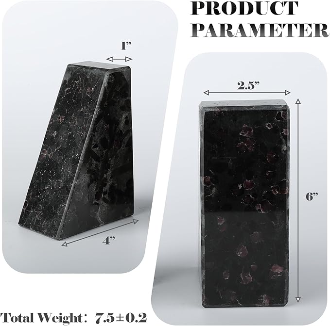 Marble Bookend for Heavy Books, Decorative Bookends for Shelves, Durable and Heavy-Duty Book End for Hardback Book & CDS, Unique Book Stopper & Holder, Meteorus, Set of 2-Ruum Studio Home