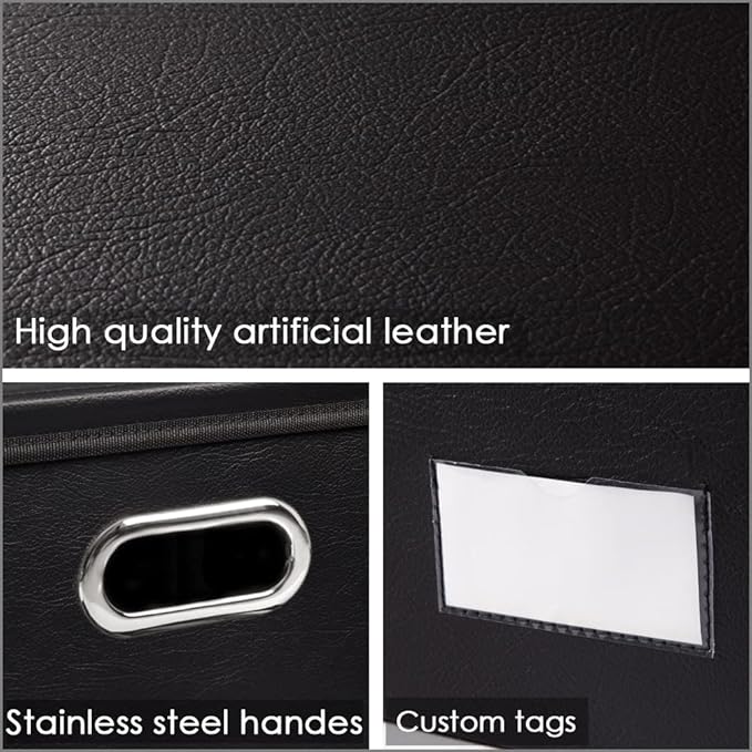 PRANDOM Collapsible Storage Box with Lid [1-Pack] Leather Fabric Foldable Storage Bin Organizer Container Basket Cube with Cover for Home Bedroom Closet Office Nursery Black (13.6x9.6x6.9)-Ruum Studio Home