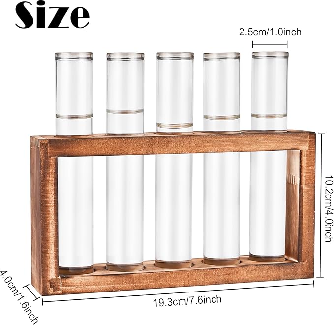 Desktop Glass Plant Propagation Station with 5 Test Tubes in Wooden Stand - Hydroponic Plants Cutting Office Home Decoration and Garden Decor Terrarium (5 Tubes)-Ruum Studio Home