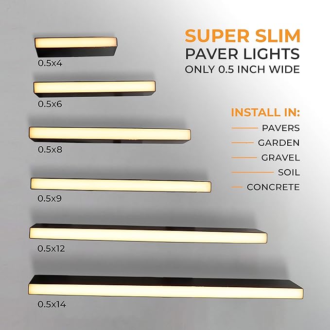 LUMENGY Paver Light Slim 0.5x6 Inch Glare-Free Steel Brick Lighting for Pavers, Walls, Driveway & Pathway Borders 2700K Warm White, Waterproof, Drive-Over Rated - 12V AC/DC-Ruum Studio Home