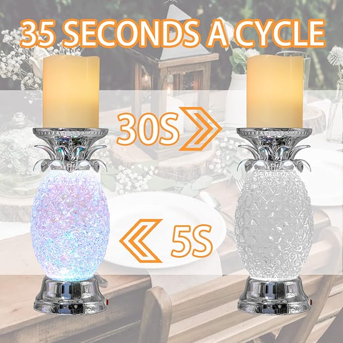 YAKii 9.5" Pineapple LED Color Changing Shine Lamp,Swirling Water Waves Lamp Kid Safe Battery/USB Cable Operated,Table Lamp Candle Holder Table Decoration Silver(Pack of 2)-Ruum Studio Home
