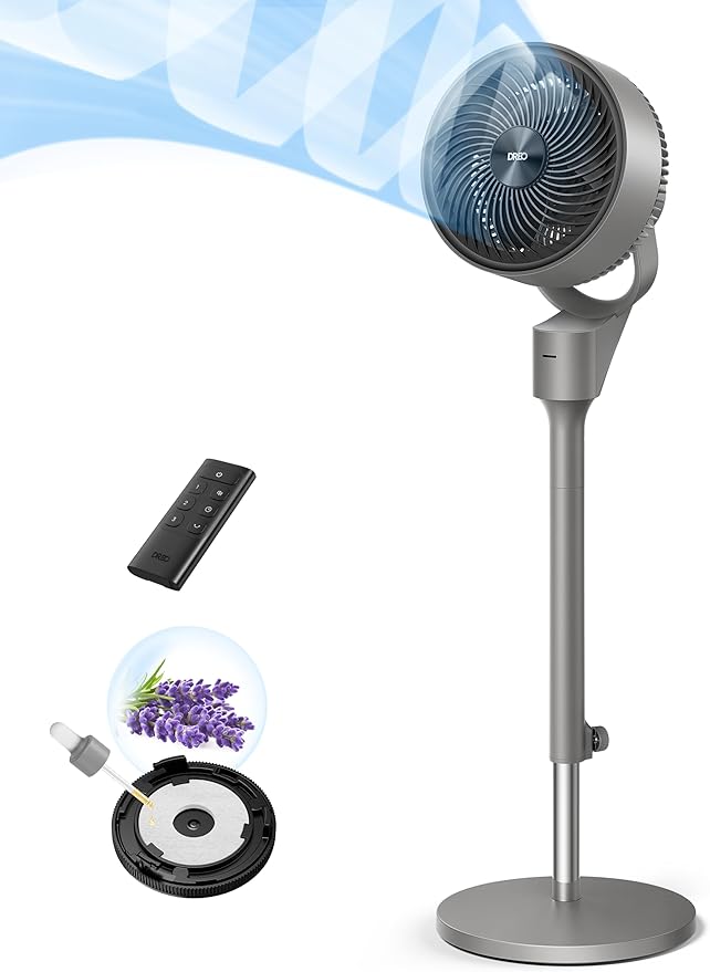 Dreo Fan for Bedroom, 80° Oscillating Standing Fan, 25dB Quiet, 80ft Pedestal Fans for Home Office, 90° Manual Vertical, 3 Speeds, Remote, 34-41" Adjustable Height, Air Circulator-Ruum Studio Home