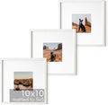 HAUS AND HUES Solid Oak Wood 10”x10” Picture Frames Matted to 5”x5” Set of 3-10x10 Square Picture Frames, 10 x 10 White Picture Frames, 10x10 Photo Gallery Wall Frame Set, Wooden Picture Frames-Ruum Studio Home