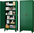 Green Metal Storage Cabinet,75" Steel Cabinets for Home Office, Kitchen Pantry Storage Cabinet with Doors and 5 Adjustable Shelves, Tool Cabinets, for Office, Home, Garage, School-Ruum Studio Home