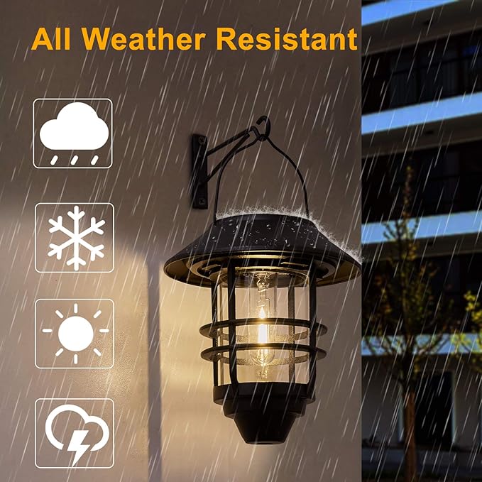 Solar Lantern Outdoor Lights, Hanging Waterproof Lantern Lights with Wall Mount Kit for Garden Porch Fence 2 Pack-Ruum Studio Home