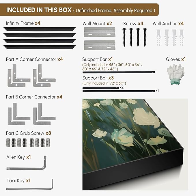SIGNWIN 30"x60" Extra Large Framed Wall Art White Wildflower Field in Impressionist Style, Soft Floral Landscape for Home Living Room Bedroom Decor (Frame Assembly Required)-Ruum Studio Home