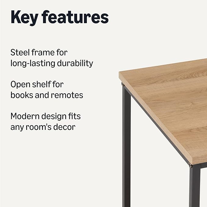 Amazon Basics - End Table with Bottom Shelf, Living Room Side Table, Steel Frame, Wooden Oak-Ruum Studio Home