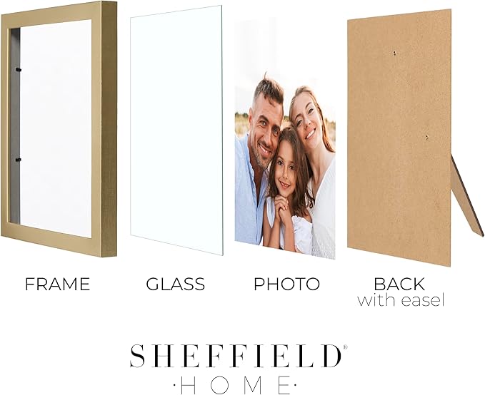 Sheffield Home 4 Piece Gallery Wall Frame Set, 8x10 Inch, 5x7 Inch, and 4x6 Inch, Gold-Ruum Studio Home