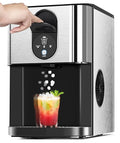 Nugget Ice Makers Countertop, Pellet Ice Maker Machine Dispenser with Water Reservoir with 44lbs/24H, Self-Cleaning, Soft Chewable Ice Maker Machine for Home/Kitchen/Office, Silver Stainless-Ruum Studio Home