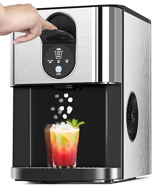 Nugget Ice Makers Countertop, Pellet Ice Maker Machine Dispenser with Water Reservoir with 44lbs/24H, Self-Cleaning, Soft Chewable Ice Maker Machine for Home/Kitchen/Office, Silver Stainless-Ruum Studio Home