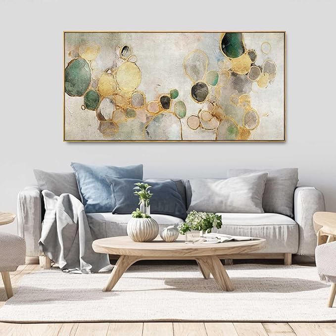 Gold Circle Modern Artwork Framed Abstract Wall Art Green Canvas Decor 24"x48" Wall Decorations for Bedroom Living Room Kitchen-Ruum Studio Home