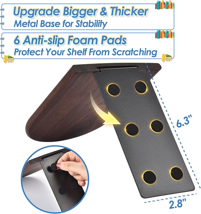 Book Ends, Large Sturdy Wooden Bookends for Shelves - Heavy Duty Non-Slip Book Organizers, Decorative Bookend Holders for Home Office, Library, Black Walnut Universal Economy Bookend, 1 Pair-Ruum Studio Home